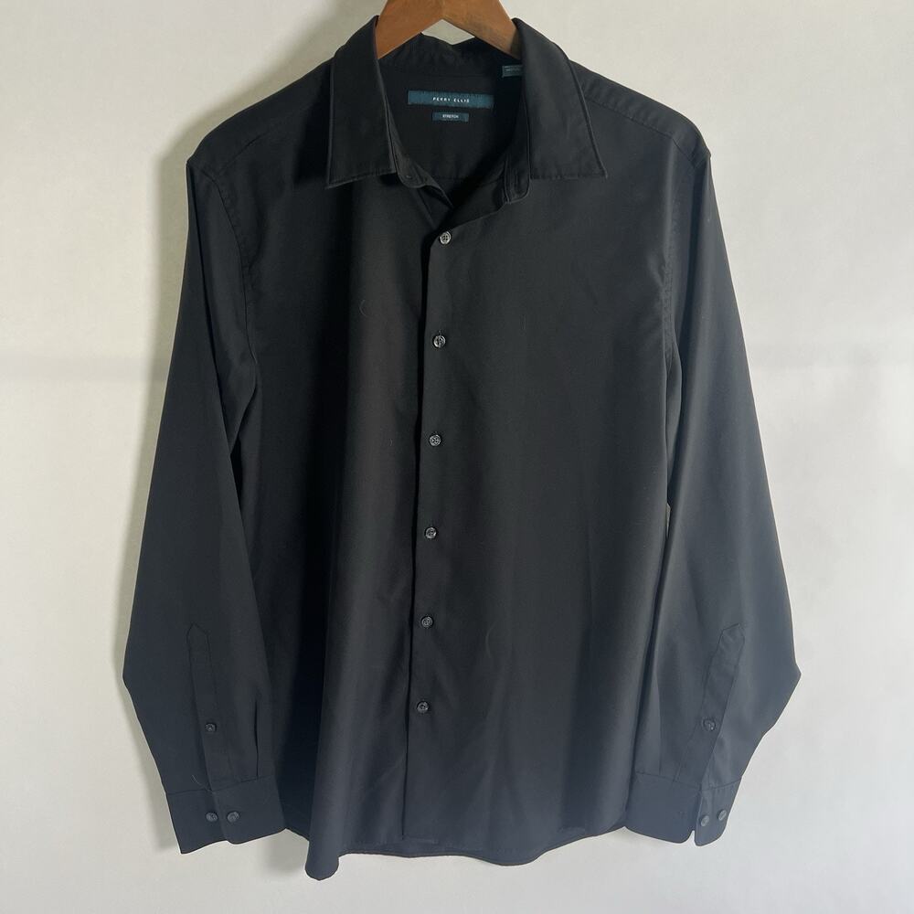 Perry Ellis Men's Black Solid Woven Stretch Button-Up Shirt Long Sleeve L - Picture 6 of 9